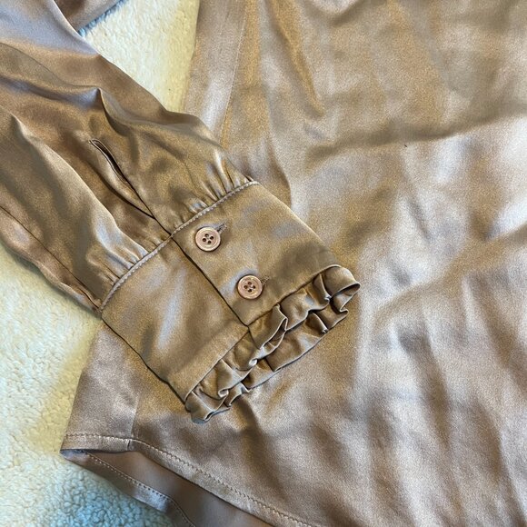 Reformation 100% Silk Blouse Blush Pink Button Up Ruffled Collar & Sleeves Small - Picture 4 of 7